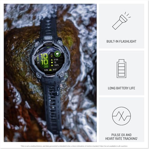 Image of Garmin Instinct 3 45mm, AMOLED Display, Rugged Outdoor GPS Smartwatch, Metal-Reinforced Bezel, Built-in Flashlight, Up to 18 Days of Battery Life, Black