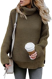 Aleumdr Womens Autumn Winter Cozy Turtleneck Long Sleeves Solid Printed Chunky Knitted Pullover Sweater Jumper Grey Khaki Large