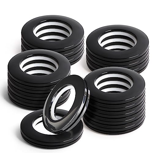 WCIC 16 Stück Vorhangösen, 40 mm, römischer Ring, Innendurchmesser (1-9/16 Zoll), Nanoskalig, geräuscharm, Duschvorhangringe für Gardinenstange, Kunststoffvorhang, Ösen-Set, Schwarz