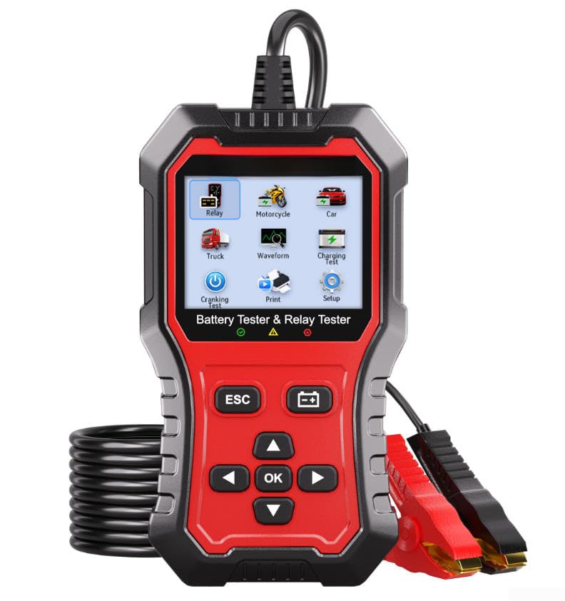 Tester per batteria auto, tester relè automobilistico, rilevamento tensione 12V 24V con display a colori per veicolo moto camion