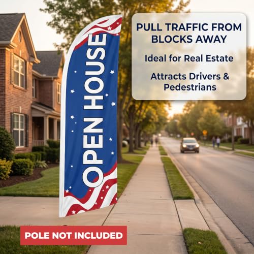 Open House Flags for Real Estate - Open House Signs for Real Estate - Feather Flags for Business and Advertising - Replacement Swooper Flag 12ft x 2.5ft (Pole and hardware are not included) Blue - Image 5