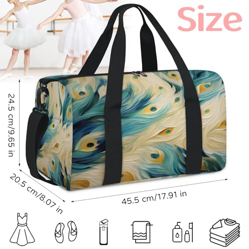 Animal Peacock Feathers Pattern Sports Duffle Bag for Women Men Waterproof Overnight Weekender Bag with Adjustable Strap Travel Tote Bags for Beach Yoga Work Dance Swim2