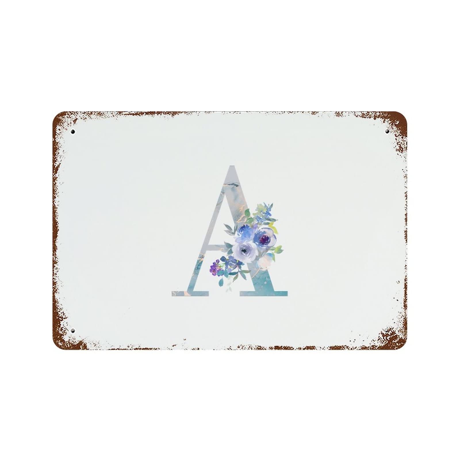 Panneau alu floral lettre A bleu anti-rouille déco durable