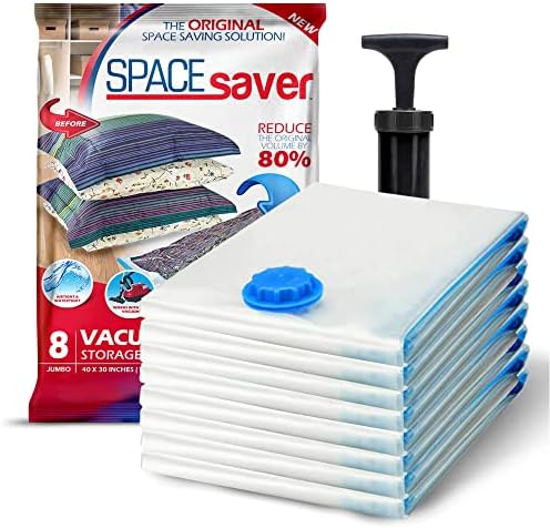 Spacesaver Premium Vacuum Storage Bags with 80% More Storage - Includes Hand-Pump for Travel - Double-Zip Seal and Triple Seal Turbo-Valve for Max Space Saving - Large 4 Pack