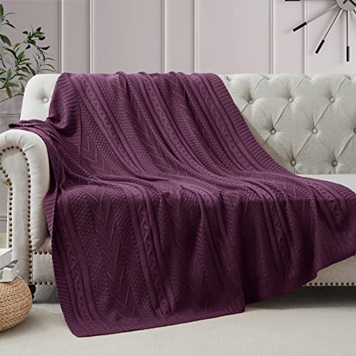 Eychei Aubergine Knitted Throw Blanket,Lightweight Decorative Knitted Blanket,Warm And Soft Throw Blanket For Sofa Couch Bed Chair 50"X60"(Aubergine Purple) #TOP4