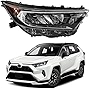 HAPSO Headlight LED Headlamp Chrome Bezel Assembly Replace Fit For 2019-2022 Toyota RAV4 (Not Fit Hybrid) Passenger Right Side With Blubs TO2503275/811100R141