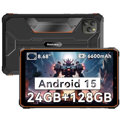 Blackview 9 inch Rugged Tablet, Android 15 Waterproof Tablet wirh Gemini AI, 24GB+128GB TF 2TB, 180Hz, IP68/IP69K, MIL-STD-810H Shockproof, 16MP+13MP, 18W/OTG/5G WiFi/GPS/NFC/TÜV/Face ID/Glove Mode