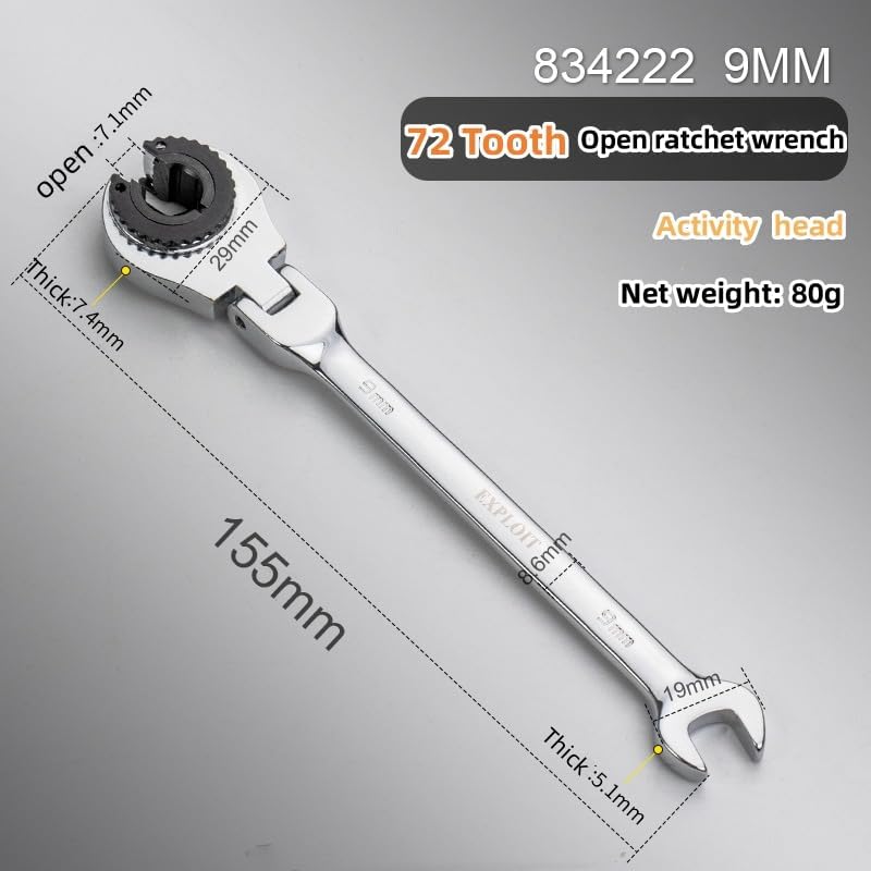 Miniatura 2 de Llave combinada de trinquete para tubos, llave de cabeza ajustable flexible, herramientas manuales, llave de engranaje de anillo Herramientas de