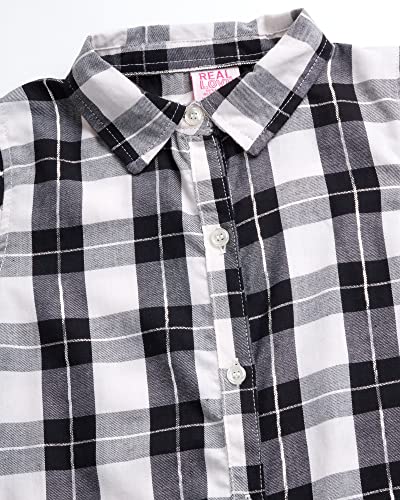 Real Love Girls' Shirt - Long-Sleeve Button Down Collared Woven Plaid Shirt with Scrunchie (Size: 4-16)4