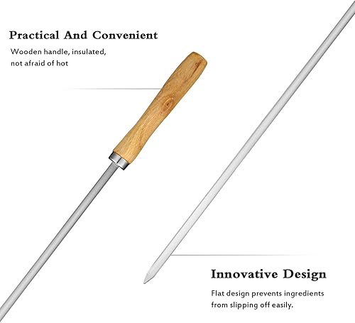 Miniatura 7 de Pinchos planos, 10 brochetas de acero inoxidable para barbacoa de metal, pinchos reutilizables para asar a la parrilla, juego de pinchos para fogata