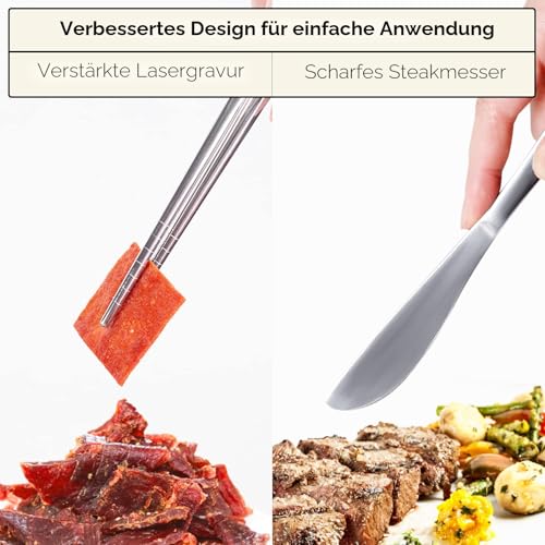 Quatish Camping Besteck, 5 Stück Edelstahl Reisebesteck mit Etui, Besteckset to Go, Campingbesteck für Unterwegs, Outdoor, Reise, Arbeit, Schule, Reise Gadgets, Silber 5