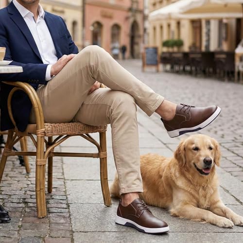 Image of konhill Men's Casual Oxford Shoes - Breathable Dress Shoes Loafers Lace-up Flat Sneakers
