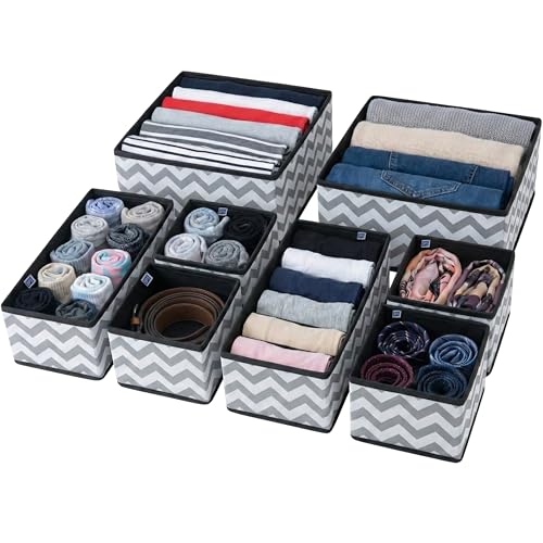 Image of Skrill 12-Piece Foldable Cloth Storage Box Set | Cube Baskets, Bins & Dividers for Closet & Dresser Drawer Organization | Storage for Shirts, Pants, Underwear, Bras, Socks & More (Zigzag Waves Grey)