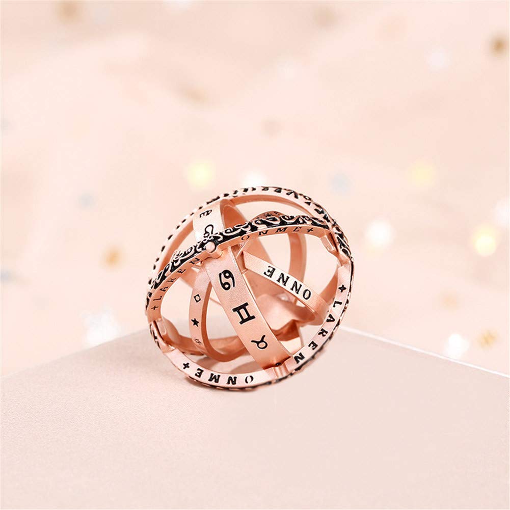 Jeulia Anillo de bola de esfera astronómica, para mujer, hombre, plegable, anillo de dedo cómico, cadena de plata de ley 925, collar para parejas, regalos de joyería (5-9.5 tamaños)