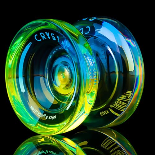 Image of MAGICYOYO Responsive & Unresponsive Yoyo K2 Crystal Blue-Yellow + Pink-Purple, Dual Purpose for Kids & Advanced Players, Polycarbonate Material, 12 Strings + 2 Bearings + Case