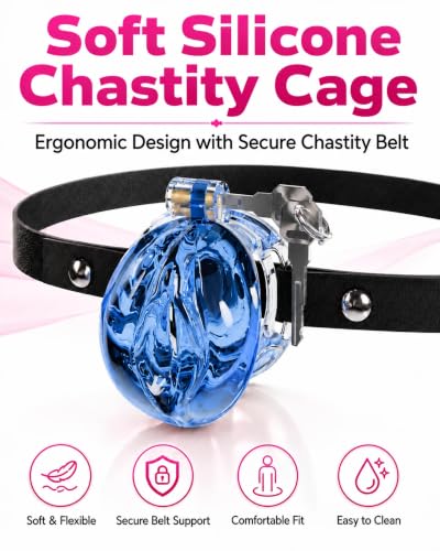 Image of Flat Chastity Cage Sissy Silicone Soft Realistic Vagina (See-Through Blue)