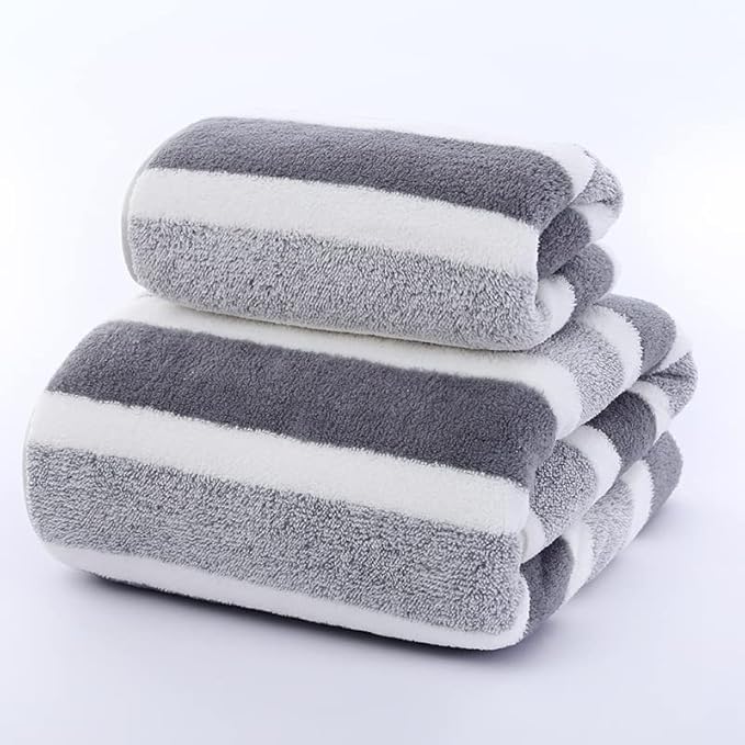 1 Pcs Towel And 1 Pcs Bath Towel Soft Coral Fleece Absorbent Towel Bath Towel Set Striped Towels Soft and Skin-Friendly Home Daily Bath Towel