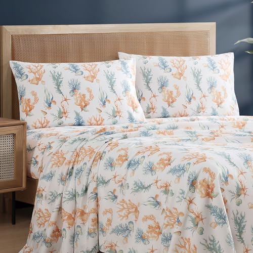 Image of Caribbean Joe King Coastal Print Microfiber Sheet Set, Sunrise Sealife