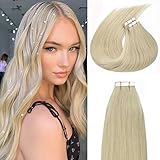 Anrosa 22 inch #60A Platinum Blonde Fashion Color Tape in Hair Extensions Real Remy Human Hair Tape in Premium Quality Silky Hair Natural Hair Extensions Seamless Skin Weft Double Sided 20/pcs 50g