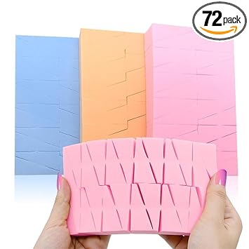DOLOVEMK 72 PCS/Pack Makeup Wedges,Makeup Sponge Blender Smooth Foundation Sponge Powder Puff,Cosmetic Wedges (Pink, blue, or)