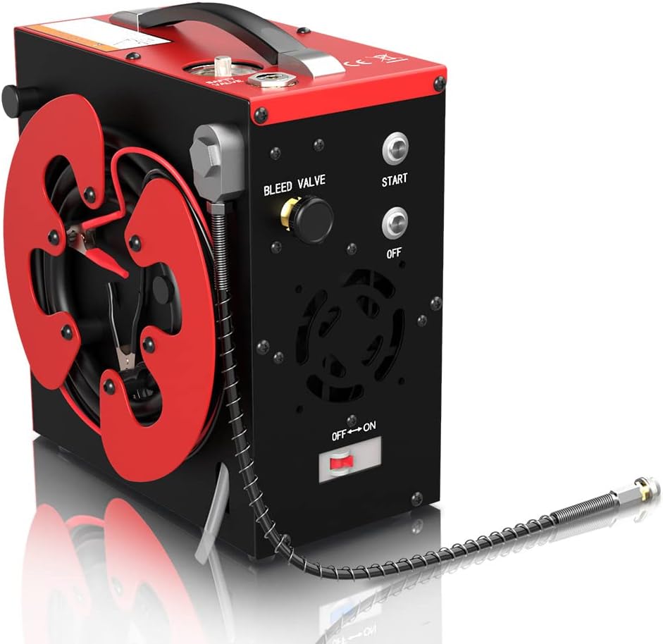 GX PUMP GX-E-CS3 PCP Air Compressor, Auto-Stop,Oil-Free, Built-in Water-Oil Separator Filter, Powered by Car 12V DC or Home 110V AC w/Converter,4500Psi/30Mpa,Paintball Air Compressor Pump