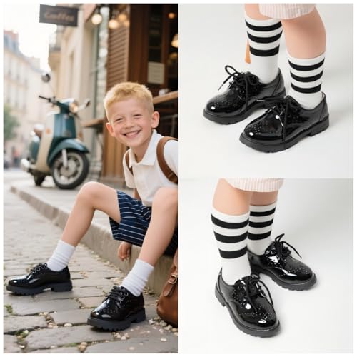 Image of KIDSUN Girl's Oxford School Uniform Dress Shoe Princess Flats Bow Slip on Loafer (Toddler /Little Kid)