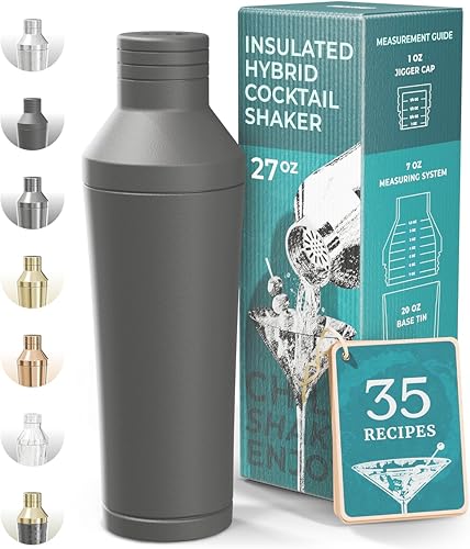 BARE BARREL Insulated Cocktail Shaker Set | Double Wall Stainless Steel | Martini Shaker for Home...