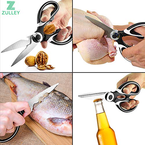 Zulley Stainless Steel Multi Function Heavy Duty Kitchen Poultry, Chicken, Meat, Food, Vegetables, Sharp Utility Shear with Seafood Scissor, Set of 2