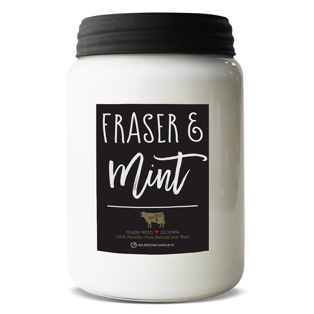 Milkhouse Fraser &amp; Mint Soy Candle, 26 oz Farmhouse Jar, 150+ Hr Burn