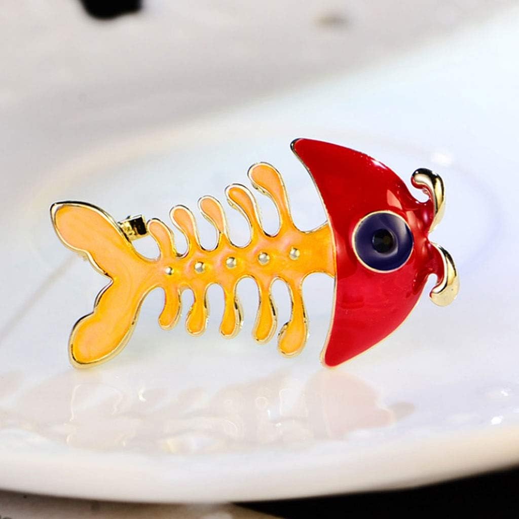 Girl's Cute Fishbone Dripping Oil Brooch, Suitable for Cardigan Coat, Anti-Bare Pin Buckle