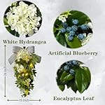 Floral Teardrop Swags All Season Lighted Teardrop Wreath with Timer(Steady and Flashing Modes) Artificial Blueberry White Hydrangea Eucalyptus Leaves and Bow Floral Arrangement for Door Wall Mantel - Image 3