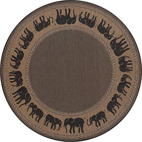 Couristan 1588/1021 Recife Elephant Cocoa/Black Rug, 8-Feet 6-Inch Round