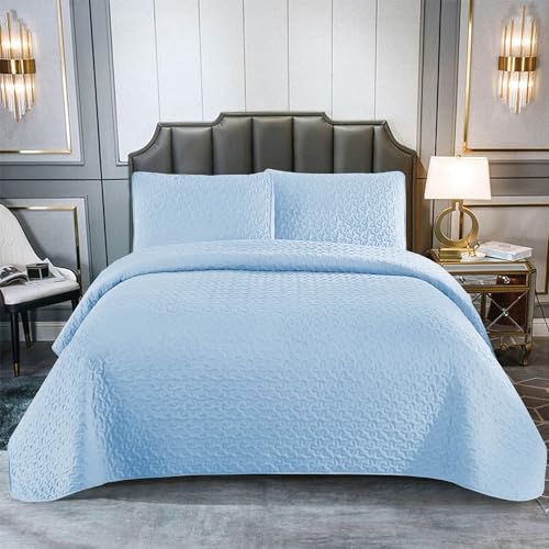 GREATOYAR Colcha para Primavera y Verano, Colcha Ligera Entretiempo, Polyester, Colchas Cubre Cama Fina Suave, Bicolor Reversible Liso, Colcha 180x260cm con 1 Funda de Cojin 50x70cm, Color Azul