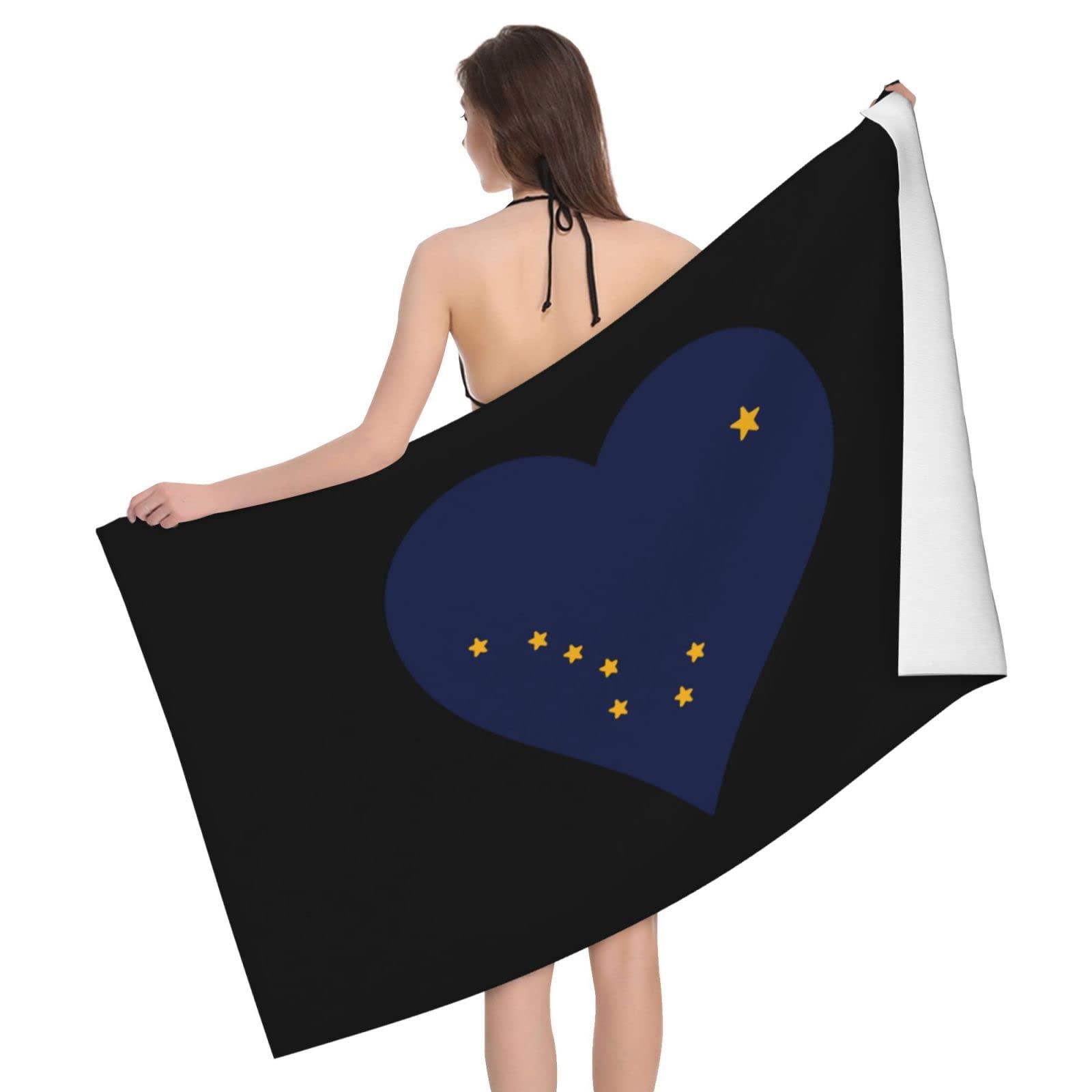 Lsjuee Flag of Alaska Heart Microfiber Bath Towel Absorb Water Quick Dry Bath Towel, for Beach, Swimming Pool, Camping