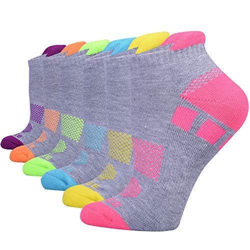 JOYNÃ‰E Women's Ankle Athletic Running Socks Performance Cushioned Low Cut Sports Socks with Heel Tab 6 Pairs,Sock Size 9-11,Grey