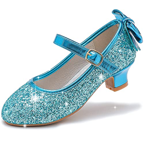 Image of Dufannie Girl Shoes Flower Girl Shoes Princess Shoes for Toddler Girls Kid High Heels Blue Cute Shoes Flats Wedding Party for Little Big Kids(3305Blue 12)