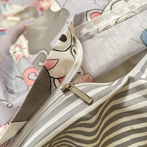 Cat Duvet Cover Queen, 100% Cotton Cat Bedding Sets Queen, Animal Print Duvet Cover 3 Piece Cat Reversible Stripe Queen Duvet Cover, With Zipper Closure, Luxury Soft Breathable Comfy (Cat, Queen) #TOP6