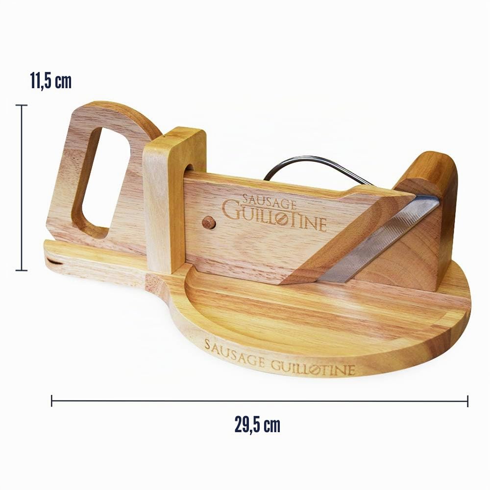 mikamax, Wurstschneider Guillotine für Zuhause, schnelle und gleichmäßige Wurstscheiben, scharfe Messer, aus massivem Holz, Holzfarbe, Guillotine, Currywurstschneider