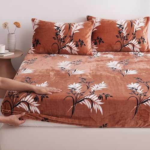 Image of HOMEKART 280 GSM Warm Fitted Bedsheet for Double Bed, Soft Winter Mattress Sheet, Cozy Stretchable Fitted Bed Cover with Elastic, Comfortable & Durable Bedding, Denim Blue, Double (78 x 72 + 8)