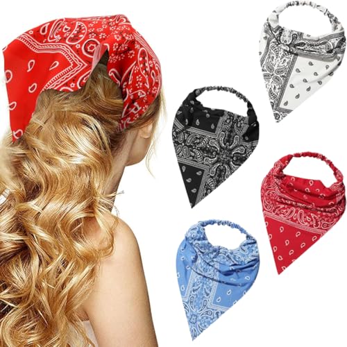 4 Pièces Bandeau Cheveux Femme Boho Bandeaux Vintage Fleur Imprimé Hair, Foulard Cheveux en Forme de Triangle, Bandana Fins pour Femmes et Filles Cheveux...