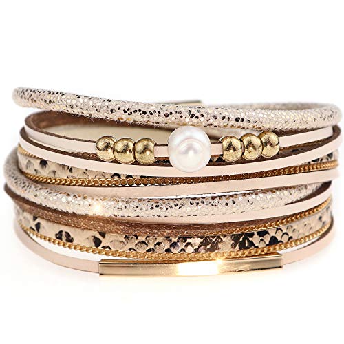 Suyi Leather Bracelet For Women Leopard Multilayer Wrap Bracelet Boho Birthday Gift Leopard Khaki #TOP7