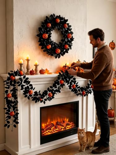 ChayWillow Halloween Pumpkin Garland with Black Leaves 1.75m - image 2