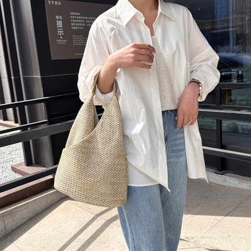 Bolso de playa de paja para mujer verano hobo tote miniatura 2