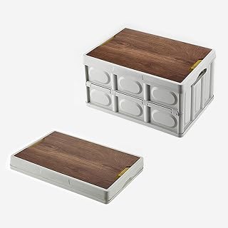 折りたたみ収納ボックス 収納ケース 木製蓋付き 全方向から取り出せる 積み重ね キャスター アウトドア 家庭用 折りたたみコンテナ コンパクト キャンプ 組立簡単 多機能 丈夫 耐荷重 大容量 オフィス おしゃれ 55L 52.5cm*35.5cm*29cm ホワイト