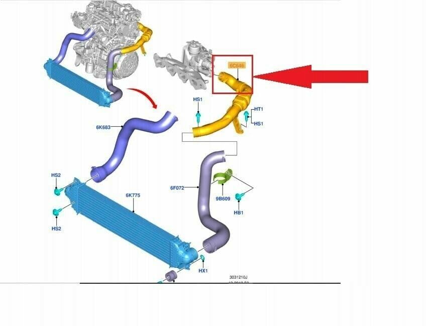TURBORURY Kompatibel/Ersatz Für Turbo-Ladeluftkühler-Schlauch, Ford Kuga Mondeo MK5 2.0 TDCI DS73-6C646-FK FV41-6C646-DD 2070824 2038246 DS736C646FK FV416C646DD 2038772