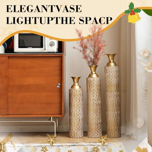 Gold Floor Vases Decorative Tall Set of 3 Extra Large Tall Metal Floor Vases Home Decor for Fake Flowers Center Vases for Centerpieces 34 ", 29 ", 25 "H - Image 6