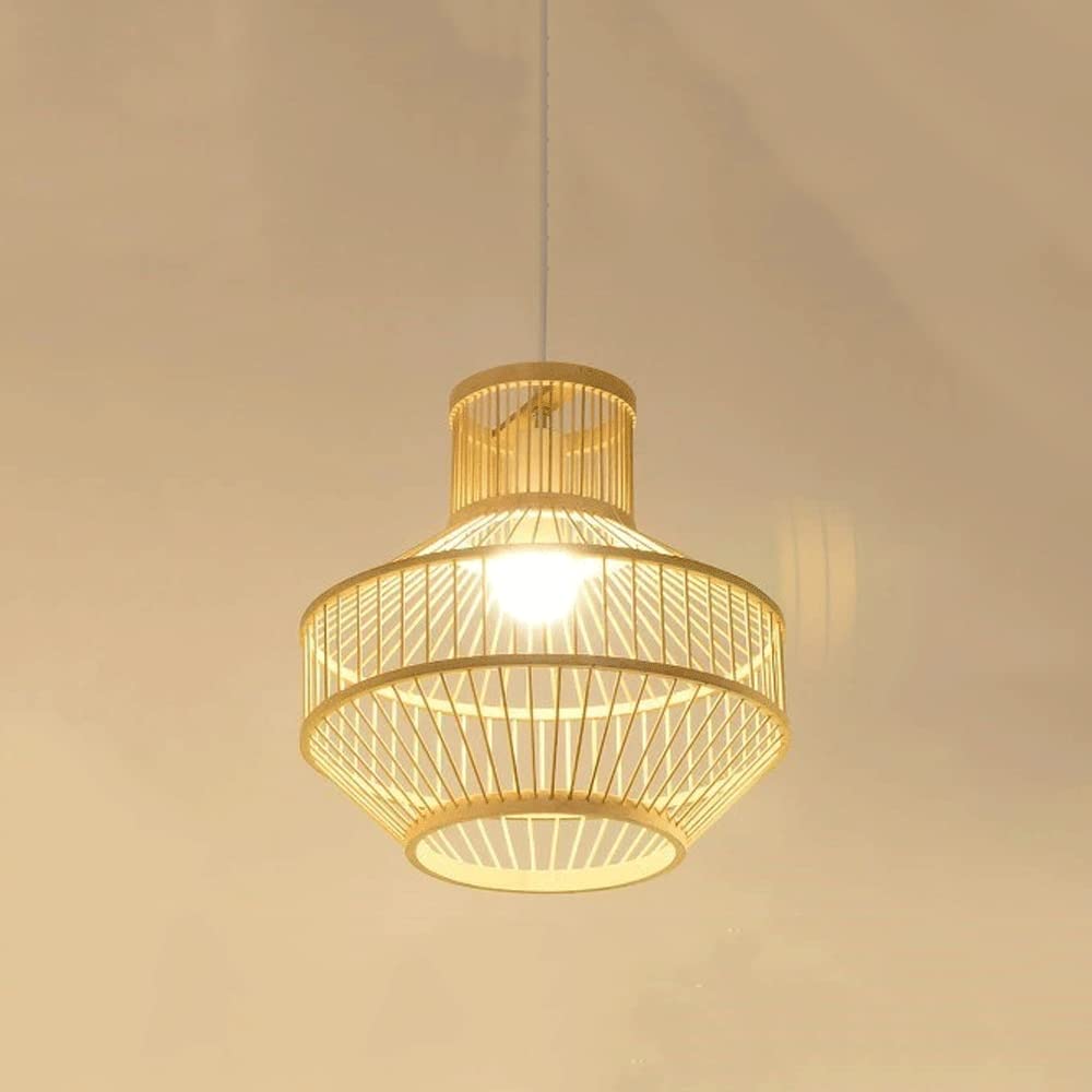 Suspension Bambou Chinoise Plafonnier Moderne E27 Cordon Réglable