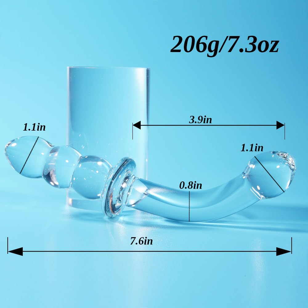 Small Crystal Glass Thin Curved Pleasure Cute Double-Ended Anal Plug Beads Dildo, Beginner Massager Anal Sex Toy Men and Women Masturbation Penis Anal Plug, Suitable for Men and Women