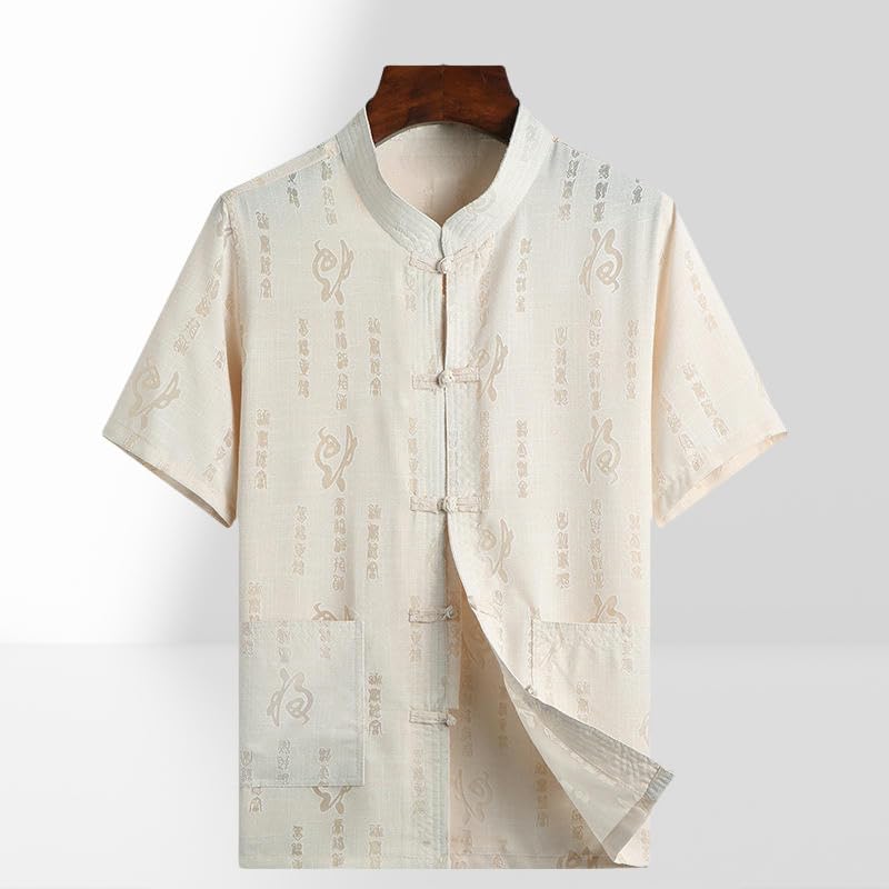 Men's Summer Tang Suit Short Sleeve Chinese Style Cotton Linen Shirt Set4