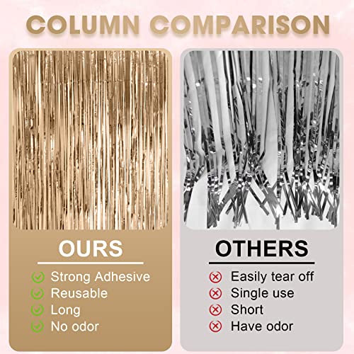 Image of Voircoloria 2 Pack Champagne Foil Fringe Backdrop Curtains, Tinsel Streamers Birthday Party Decorations, Fringe Backdrop for Anniversary, New Years, Birthday Party